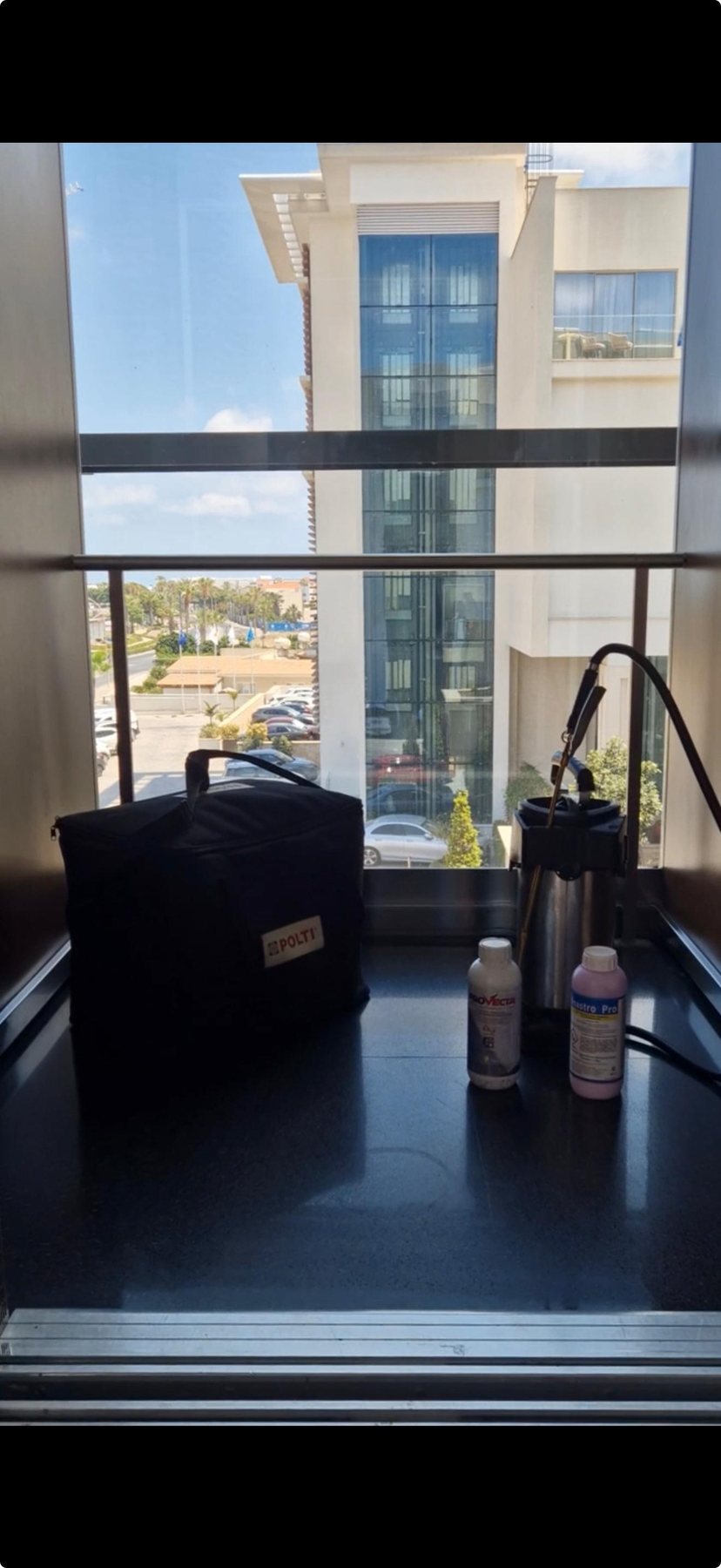 Bed bug treatment equipment prepared in a guest room